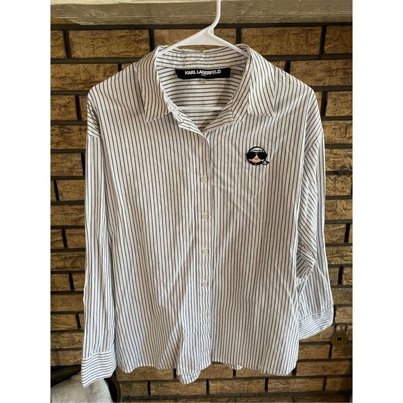 Karl Lagerfeld Emoji Patch Striped‎ Button Down - Picture 1 of 7